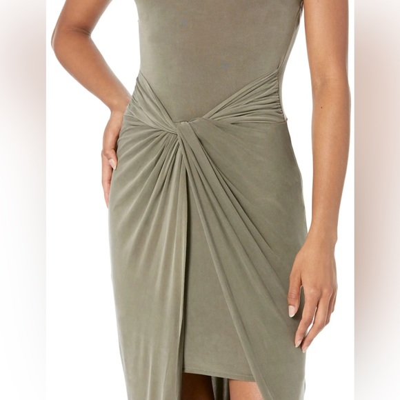 AllSaints Ara Ada Halter High Low Olive Green Exotic Back Tie Sleeveless Dress - Picture 3 of 7